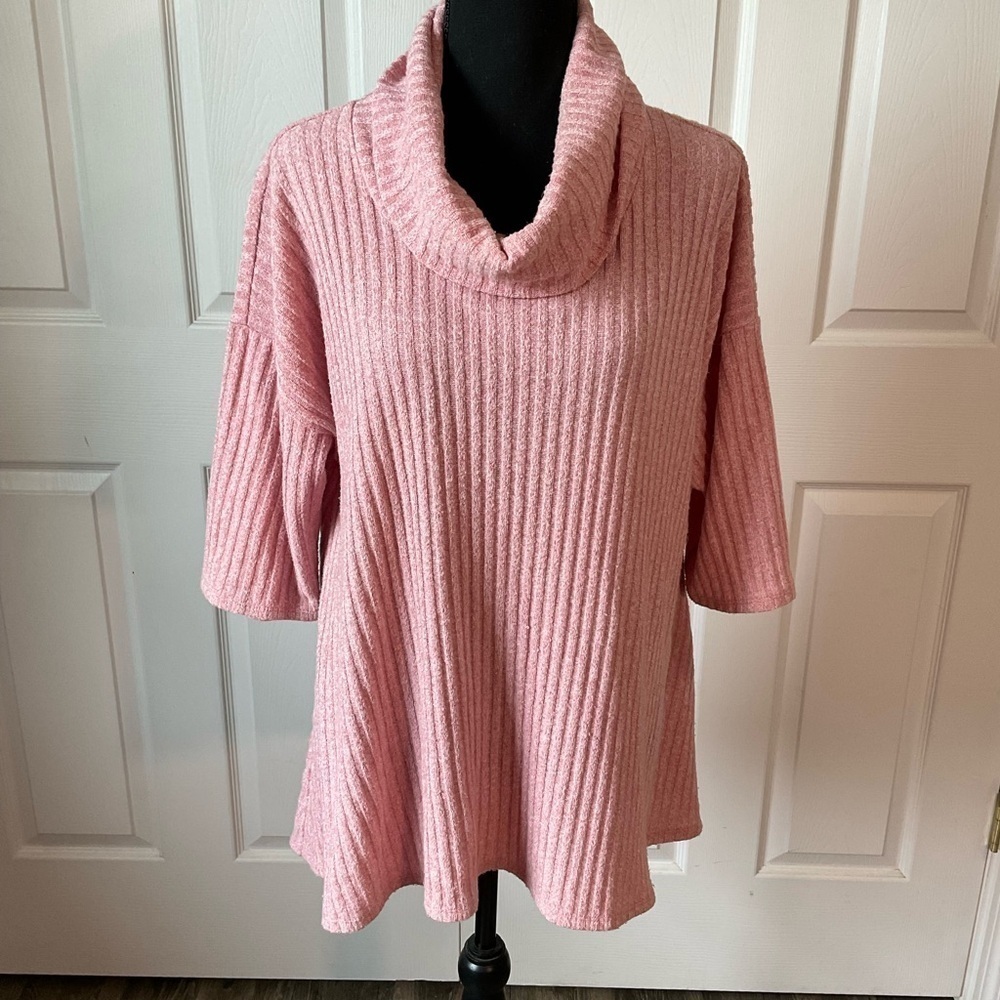 Sonoma sweater. Size 1X cowl neck. Short sleeve. Pink